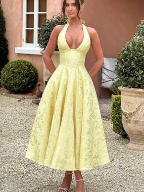 NWT Babyboo Effie midi dress in lemon